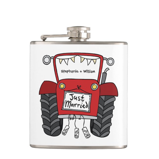 Personalised Red Tractor Country Wedding Gift Hip Flask (Front)