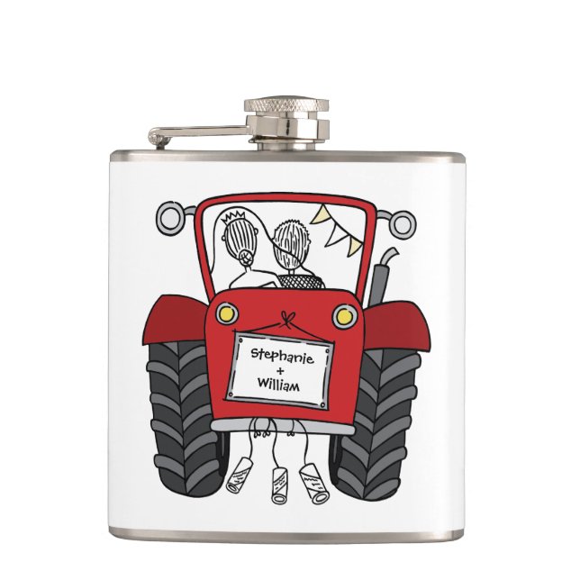 Personalised Red Tractor Country Wedding Gift Hip Flask (Front)