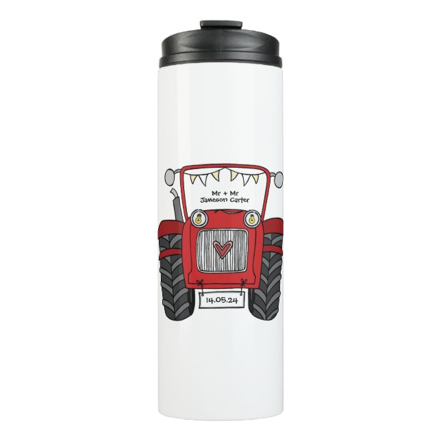 Personalised Red Tractor Country Wedding Gift Thermal Tumbler (Front)