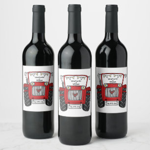 Personalised Red Tractor Country Wedding  Wine Label