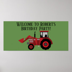 Personalised Red Tractor Green Birthday Party Poster