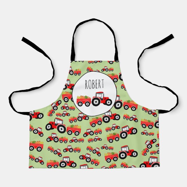 Personalised Red Tractor Truck Farm Produce Apron (Front)