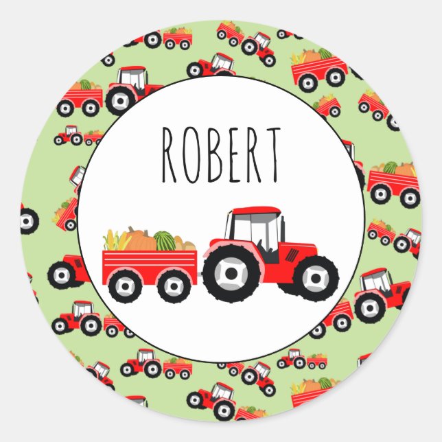 Personalised Red Tractor Truck Farm Produce Classic Round Sticker (Front)