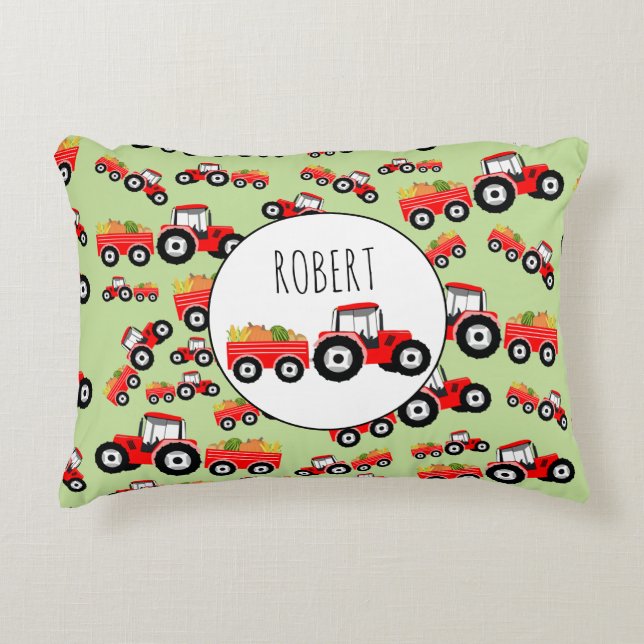 Personalised Red Tractor Truck Farm Produce Decorative Cushion (Front)