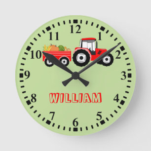 Personalised Red Tractor Truck Farm Produce Round Clock