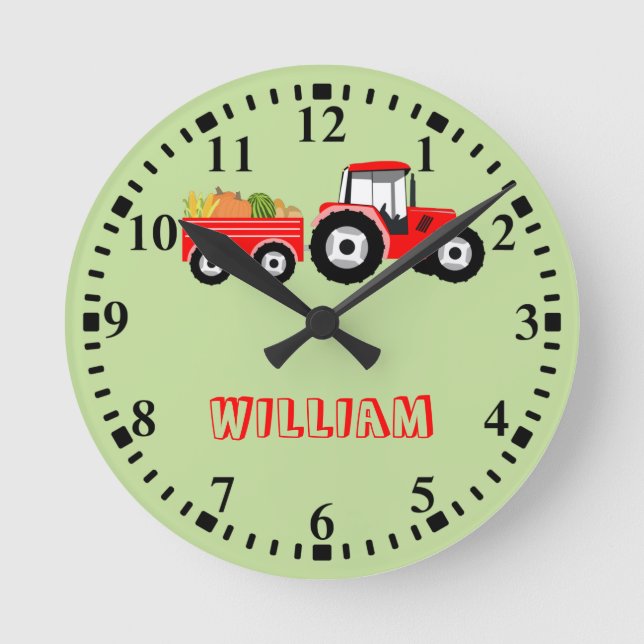 Personalised Red Tractor Truck Farm Produce Round Clock (Front)