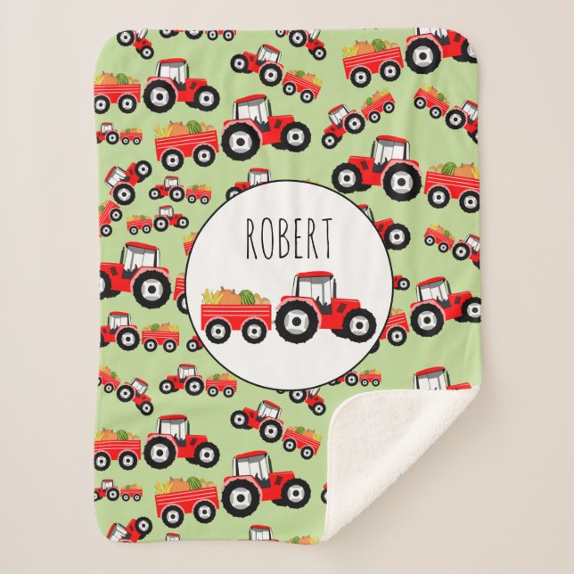 Personalised Red Tractor Truck Farm Produce Sherpa Blanket (Front)