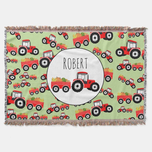 Personalised Red Tractor Truck Farm Produce Throw Blanket (Front)