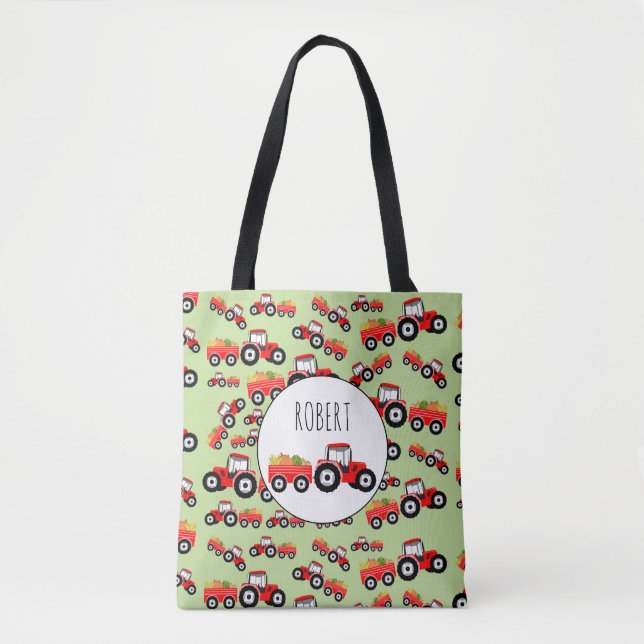 Personalised Red Tractor Truck Farm Produce Tote Bag (Front)