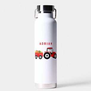 Personalised Red Tractor Truck Farm School Water Bottle