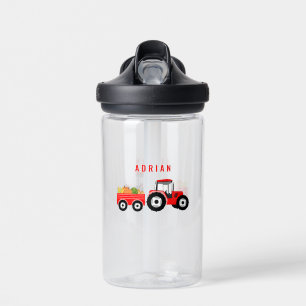 Personalised Red Tractor Truck Farm School Water Bottle