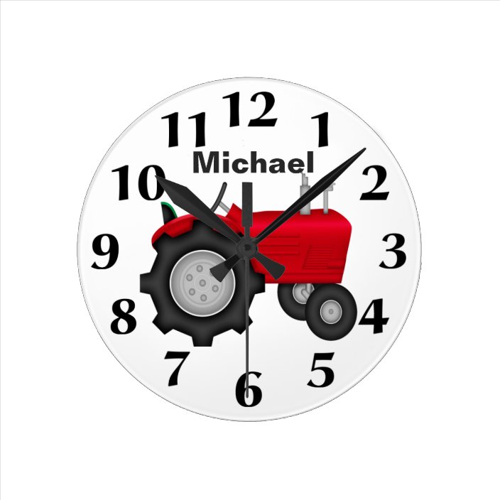 Personalised Red Tractor Wall Clock Zazzle.co.uk