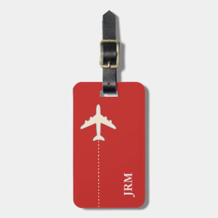 personalised red travel aeroplane luggage tag