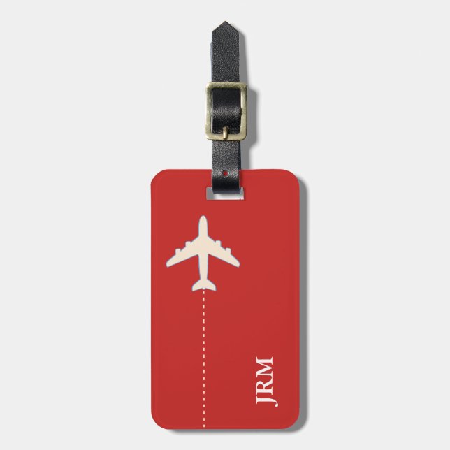 personalised red travel aeroplane luggage tag (Front Vertical)