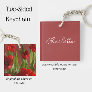 Personalised Red tulips Flower Photo Women's Key Ring