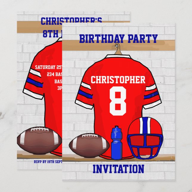 Personalised Red WB Football Jersey Birthday Party Invitation (Front/Back)