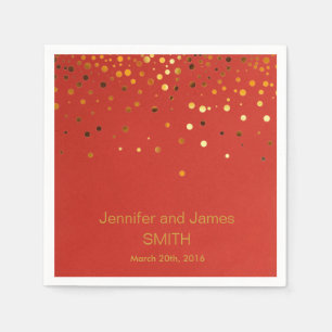 Personalised Red Wedding Confetti Gold Glitter Napkin