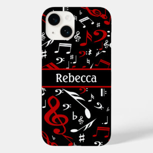 Personalised Red White and Black Musical Notes Case-Mate iPhone 14 Case
