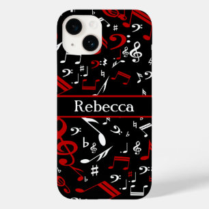 Personalised Red White and Black Musical Notes Case-Mate iPhone 14 Case