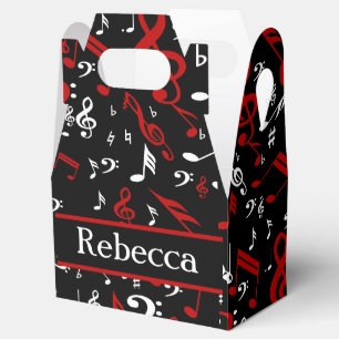 Personalised Red White and Black Musical Notes Favour Box