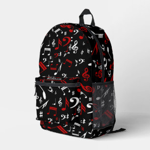 Personalised Red White and Black Musical Notes Printed Backpack
