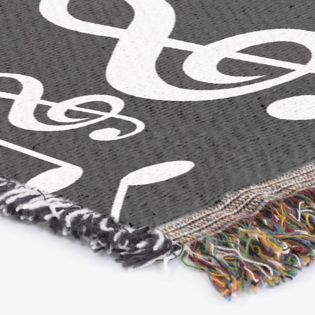 Personalised Red White and Black Musical Notes Throw Blanket (Corner)