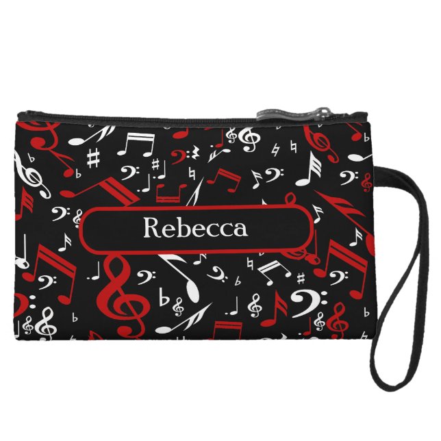 Personalised Red White and Black Musical Notes Wristlet (Front)