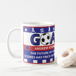Personalised red white and blue soccer mug