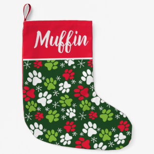 Personalised Red, White and Green Cat's Small Christmas Stocking