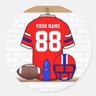 Personalised Red White Blue Football Jersey Classic Round Sticker