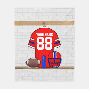 Personalised Red White Blue Football Jersey Fleece Blanket
