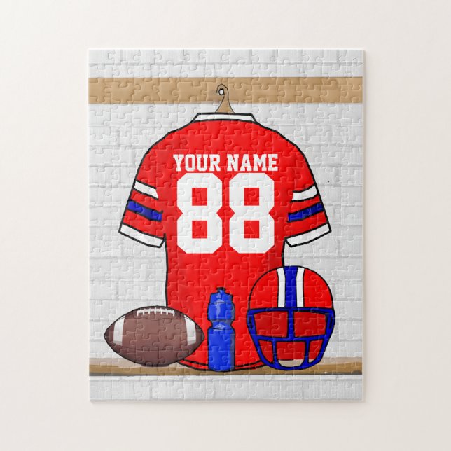 Personalised Red White Blue Football Jersey Jigsaw Puzzle (Vertical)