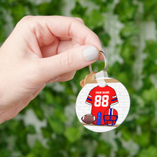 Personalised Red White Blue Football Jersey Key Ring