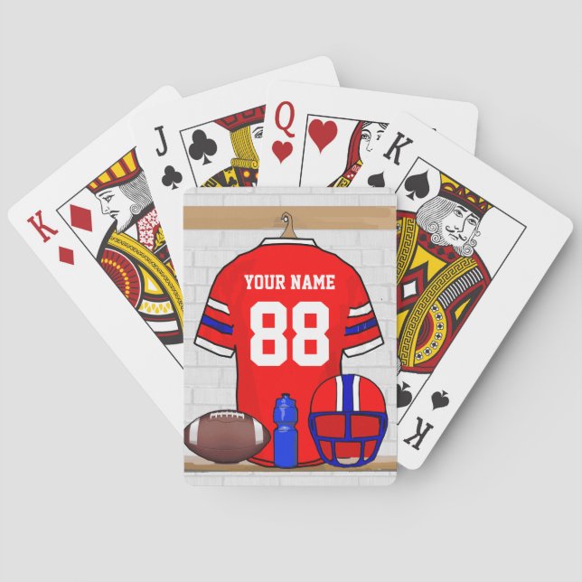 Personalised Red White Blue Football Jersey Playing Cards (Back)