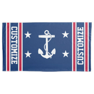 Personalised Red White & Blue Nautical Anchor Flag Pillowcase