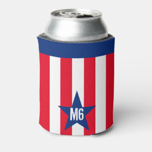 Personalised Red White Blue Striped Stars Patriot Can Cooler