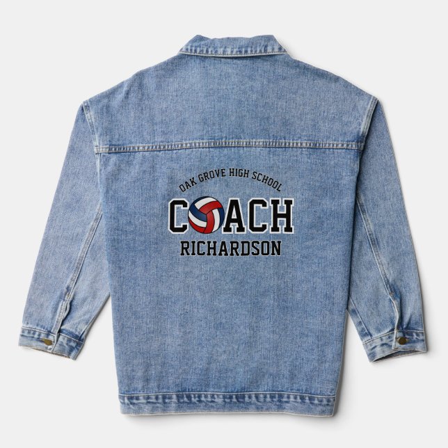 Personalised Red, White & Blue Volleyball Coach Denim Jacket (Back)