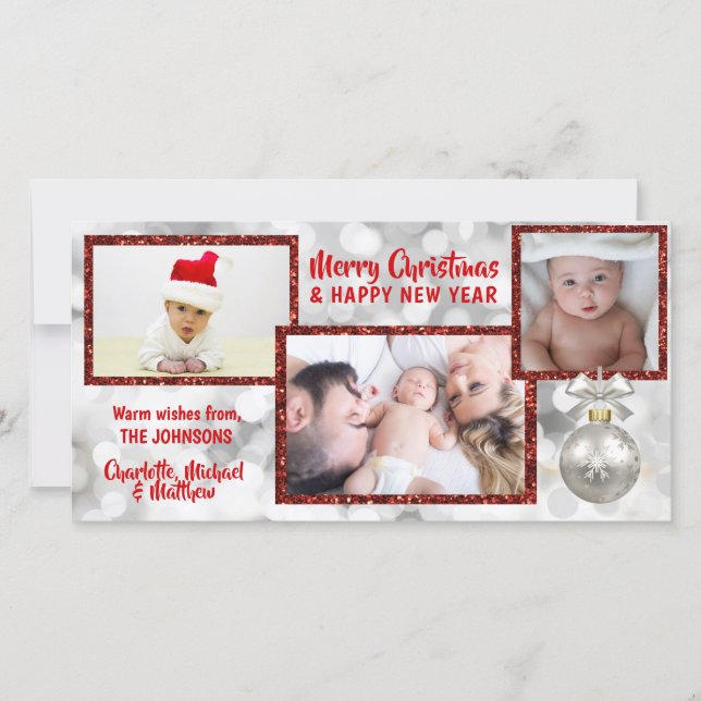 Personalised Red White Christmas Holiday | PHOTO Card (Front)