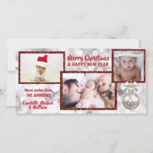 Personalised Red White Christmas Holiday   PHOTO Card