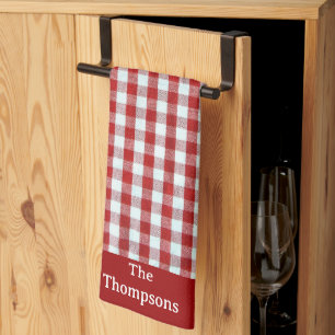 Personalised Red & White Gingham Check Tea Towel