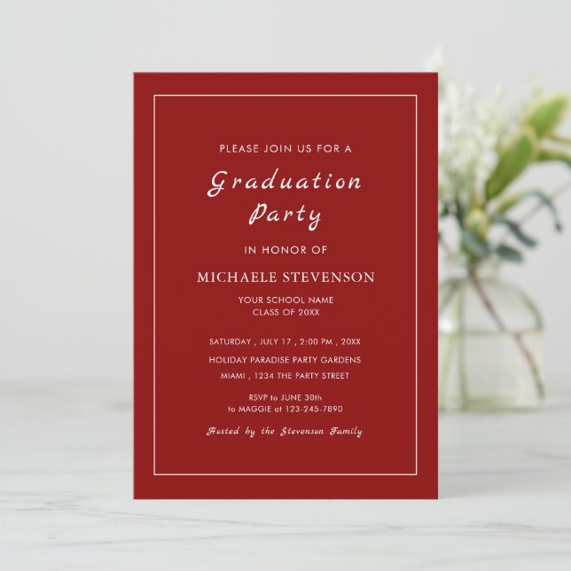 Personalised Red White Graduation Party Invitation (Standing Front)