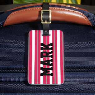 Personalised Red White Grey Stripes  Luggage Tag