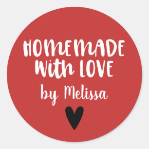 Personalised Red White Homemade With Love Classic Round Sticker