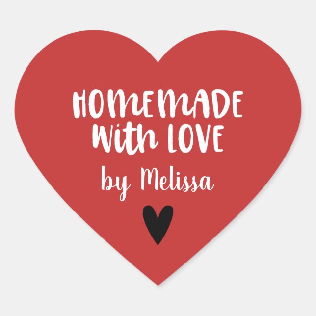 Personalised Red White Homemade With Love Heart Sticker (Front)