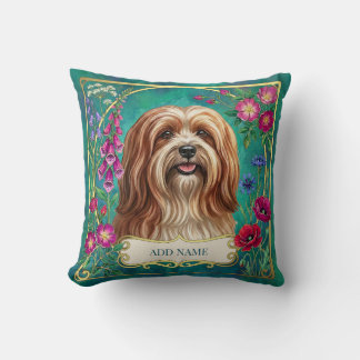 Personalised Red White Lhasa Apso Floral Cushion