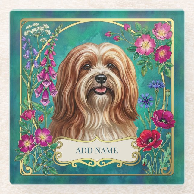 Personalised Red & White Lhasa Apso Glass Coaster (Front)