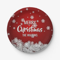 Personalised RED White MERRY CHRISTMAS Snowflakes