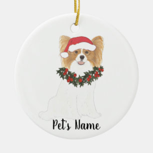 Personalised Red & White Papillon Christmas Ceramic Tree Decoration