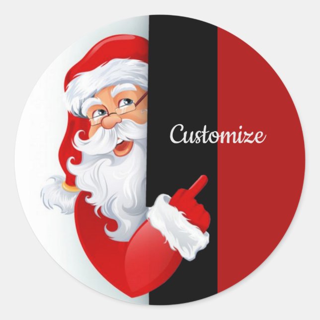 Personalised Red & White Santa Classic Round Sticker (Front)