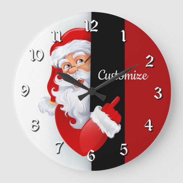 Personalised Red & White Santa Large Clock (Front)